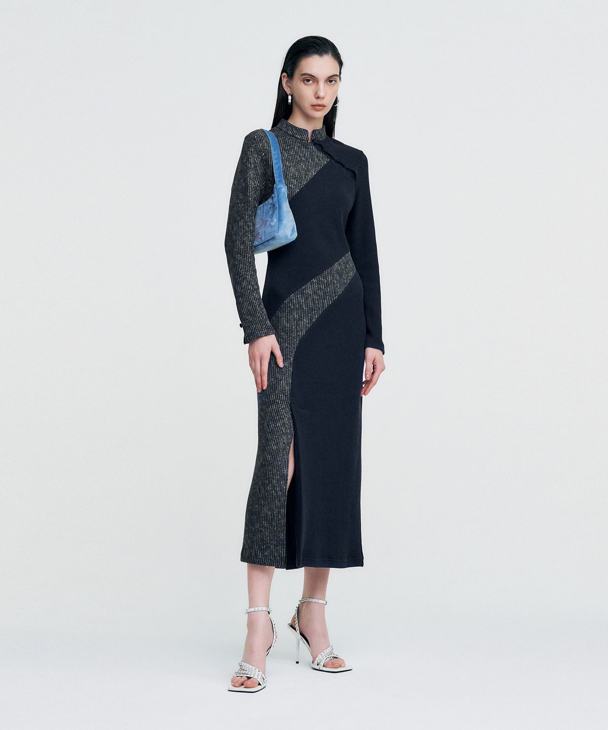 킴지수(KIMZISU) Melange Rib Panelled Long Dress _ NAVY