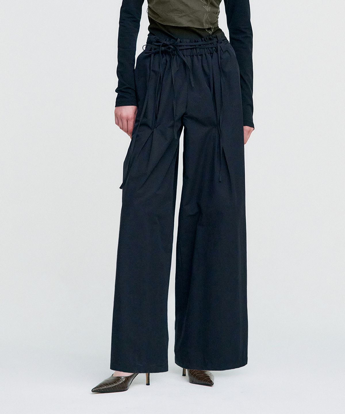 킴지수(KIMZISU) Ribbon Tied Wide Pants _ BLACK