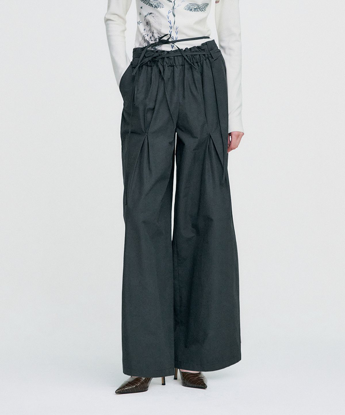 킴지수(KIMZISU) Ribbon Tied Wide Pants _ GREY