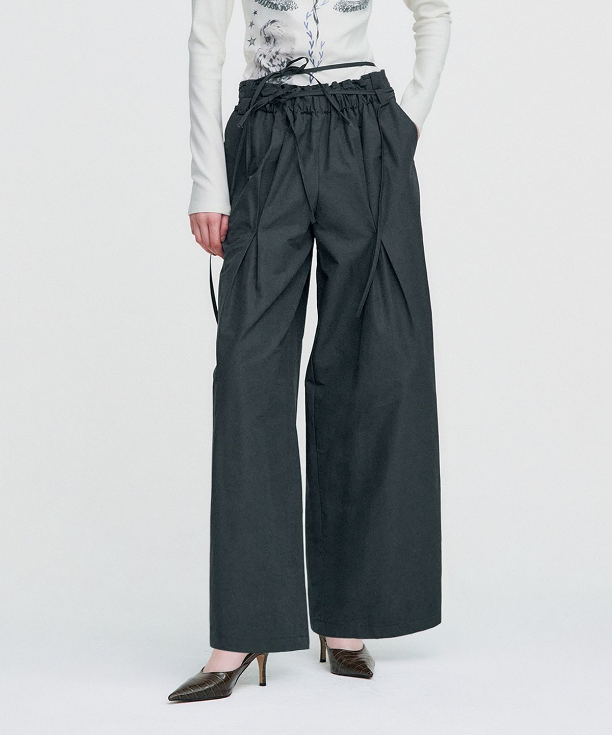 킴지수(KIMZISU) Ribbon Tied Wide Pants _ GREY
