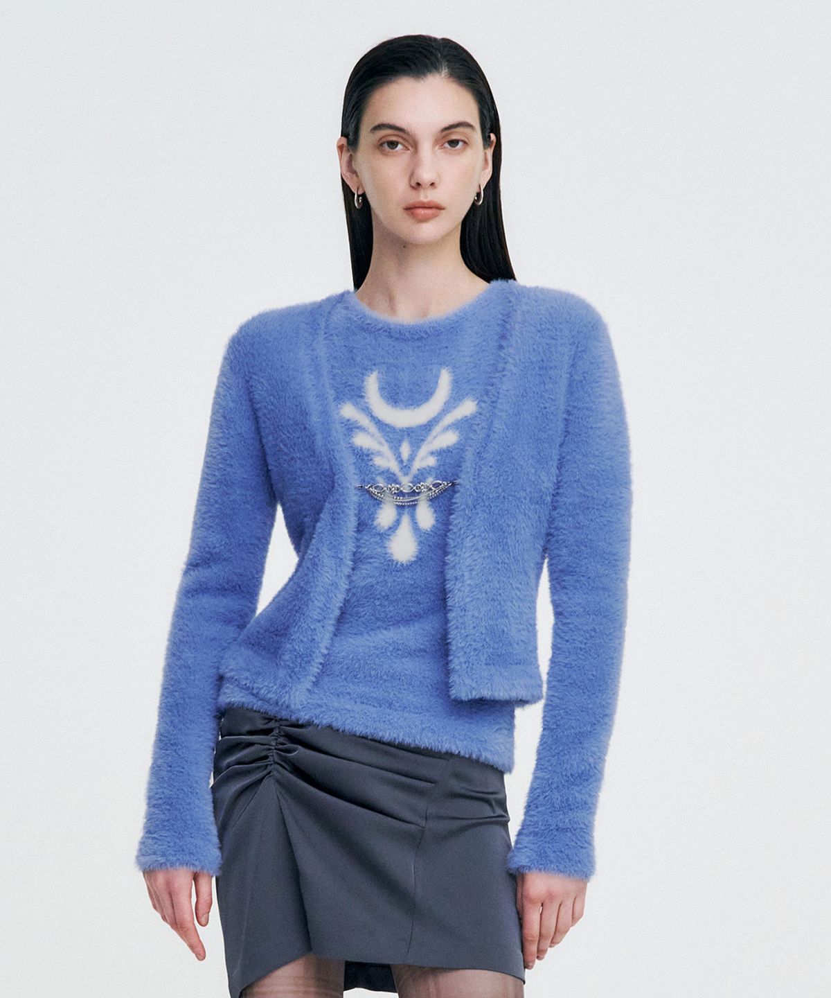 킴지수(KIMZISU) Chain Link Furry Cardigan _ SKY BLUE