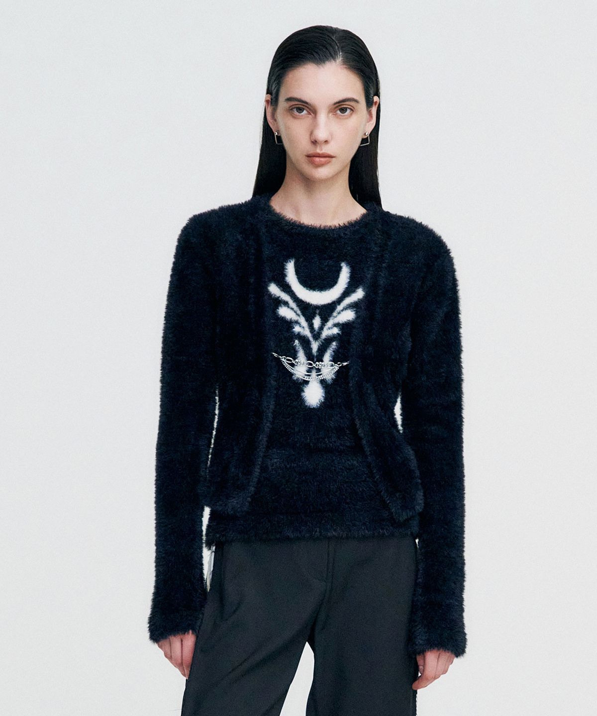 킴지수(KIMZISU) Chain Link Furry Cardigan _ BLACK