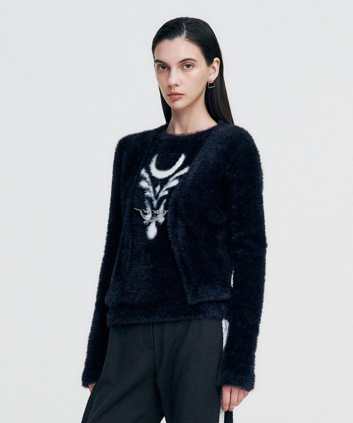 킴지수(KIMZISU) Chain Link Furry Cardigan _ BLACK