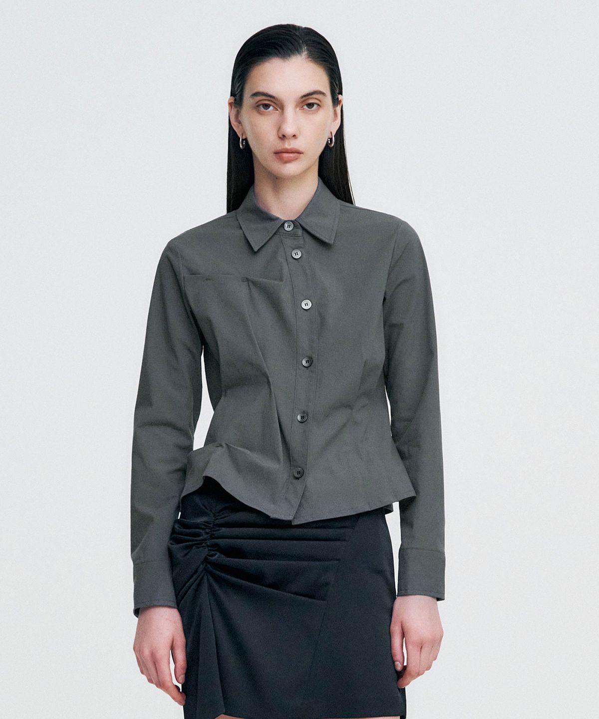 킴지수(KIMZISU) DOZI - Pinched Unbalance shirt _ GREY
