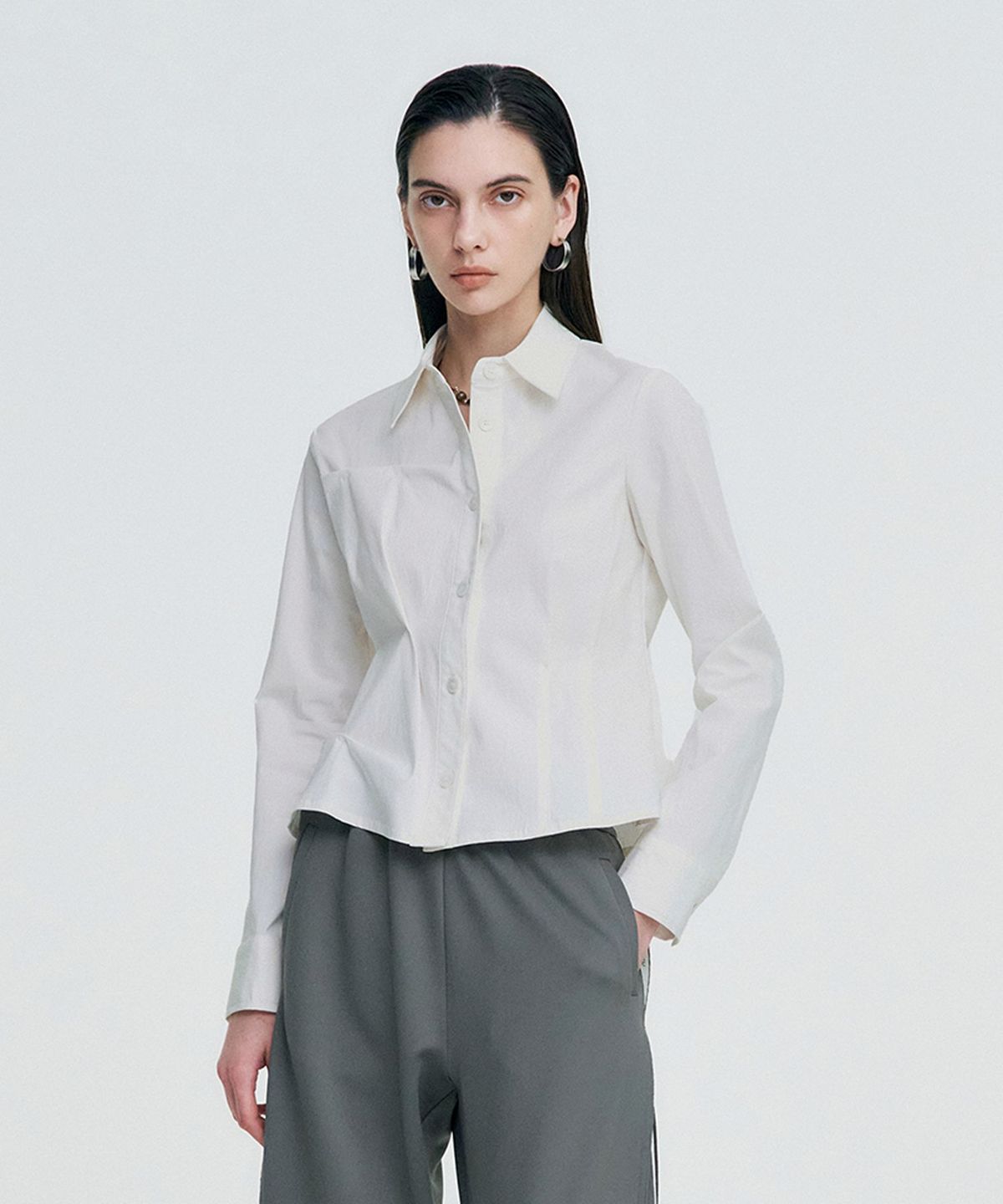 킴지수(KIMZISU) DOZI - Pinched Unbalance shirt _ WHITE