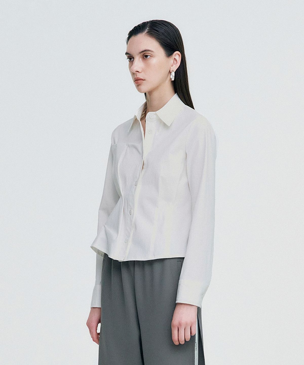 킴지수(KIMZISU) DOZI - Pinched Unbalance shirt _ WHITE