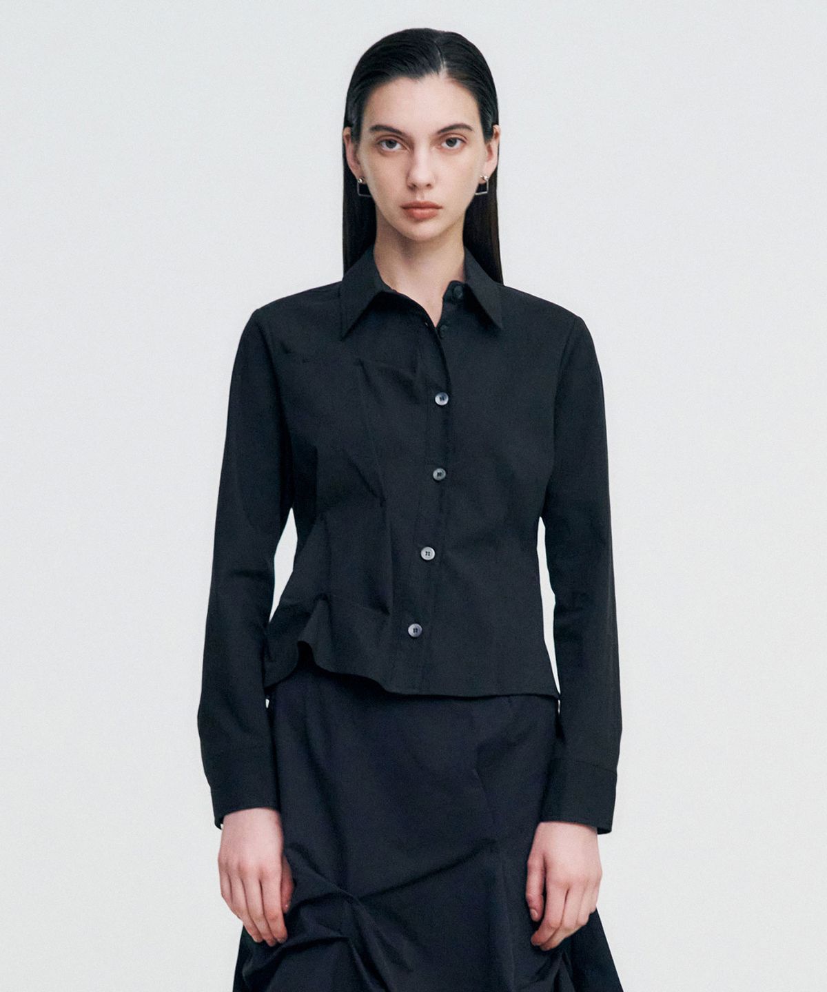 킴지수(KIMZISU) DOZI - Pinched Unbalance shirt _ BLACK