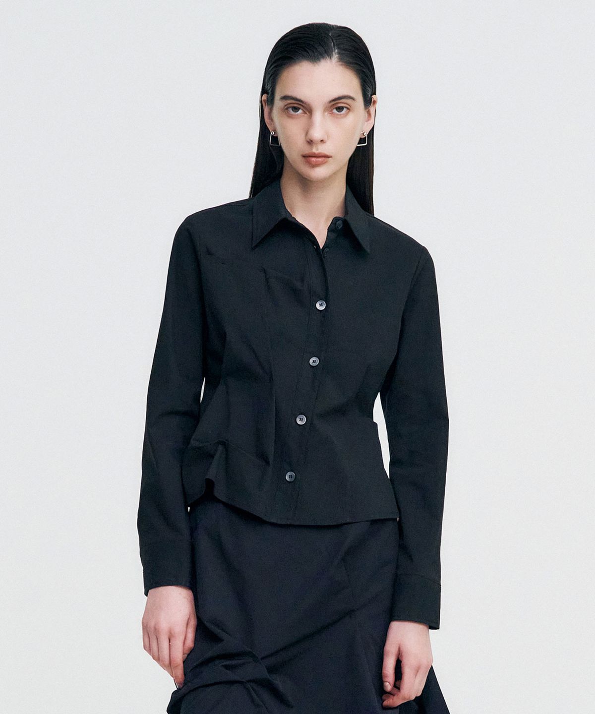 킴지수(KIMZISU) DOZI - Pinched Unbalance shirt _ BLACK