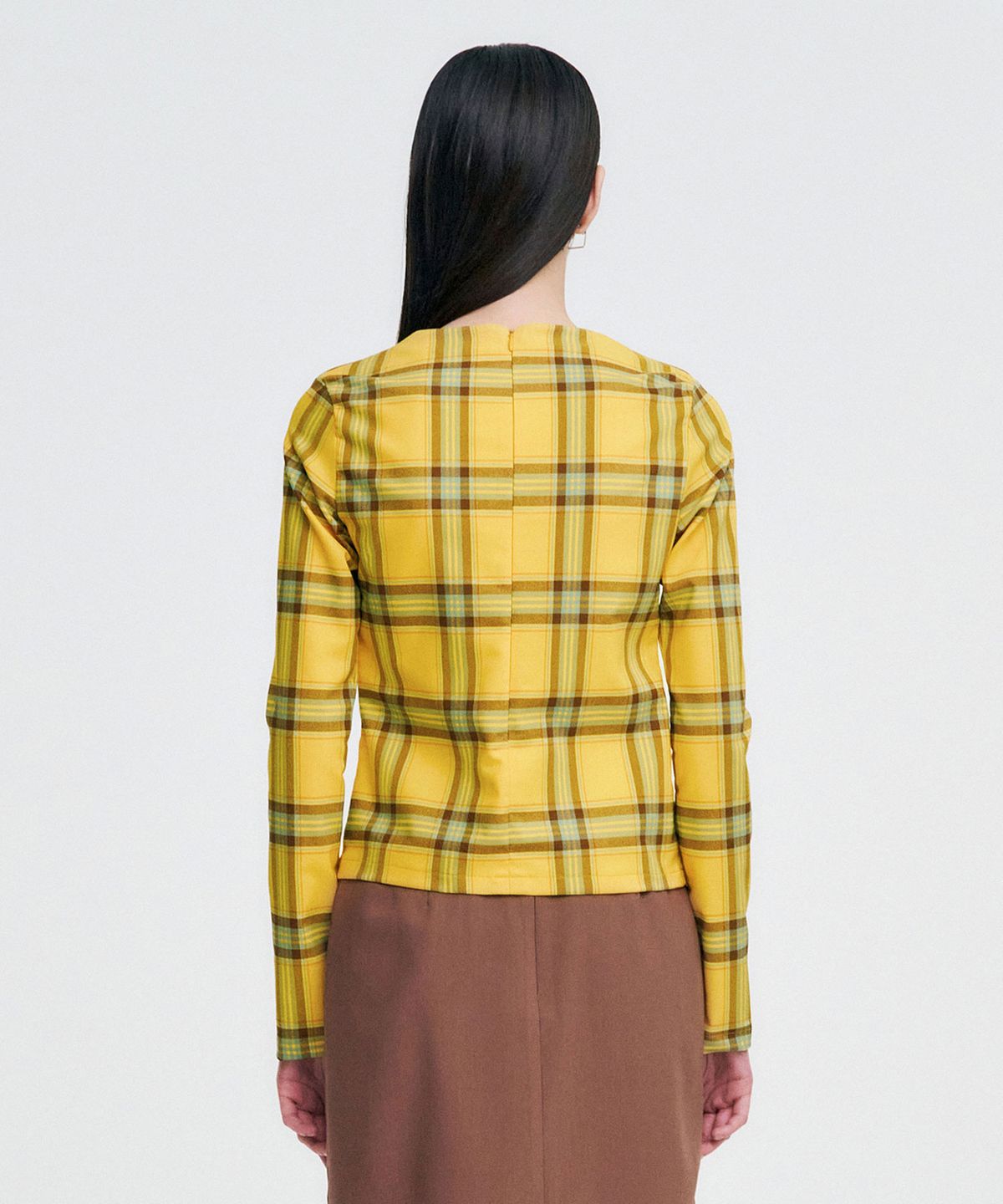 킴지수(KIMZISU) Twisted Check High-neck Top _ YELLOW