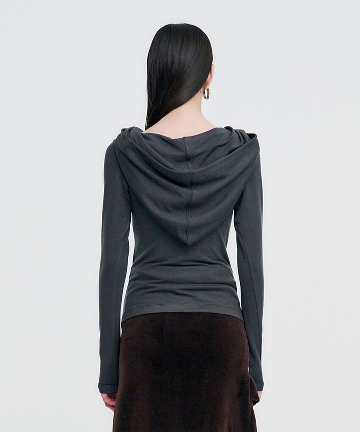 킴지수(KIMZISU) Cowl Neck Soft Slim Hoodie _ CHARCOAL