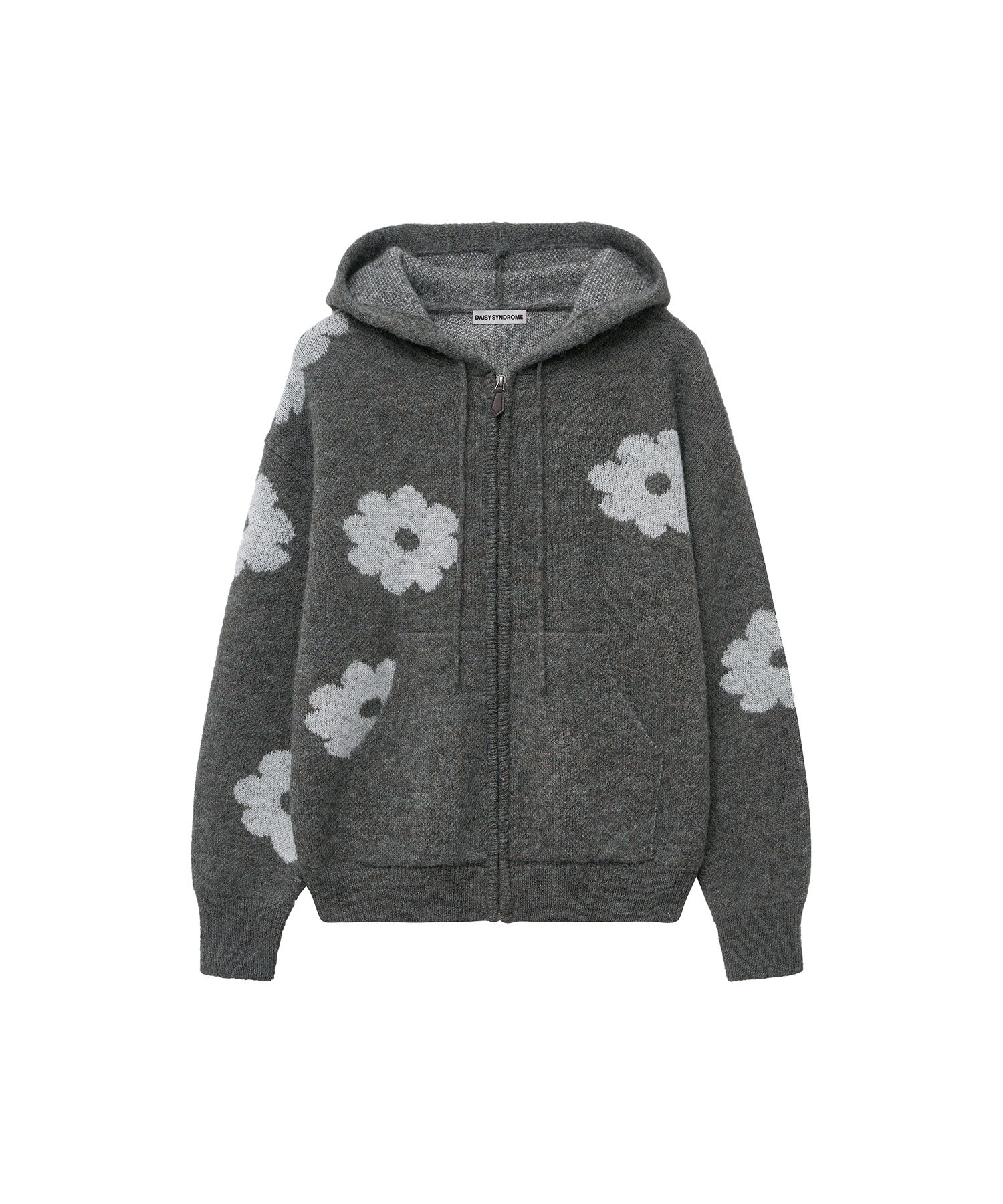 MUSINSA | DAISY SYNDROME BLOSSOM KNIT HOODIE ZIP-UP brown