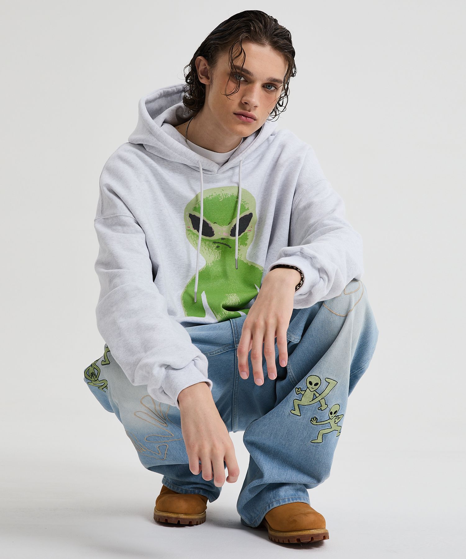 MUSINSA公式 | HOODHOOD Alien graphic overfit hood melange white