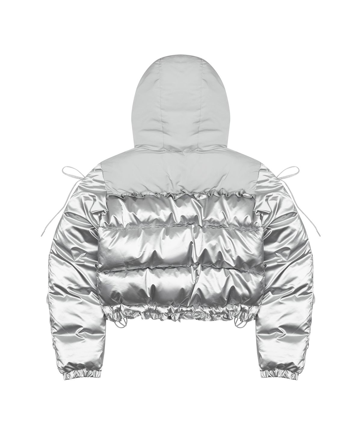 러브이즈트루(LUVISTRUE) AM RIBBON FRILL PUFFER JACKET(SILVER)