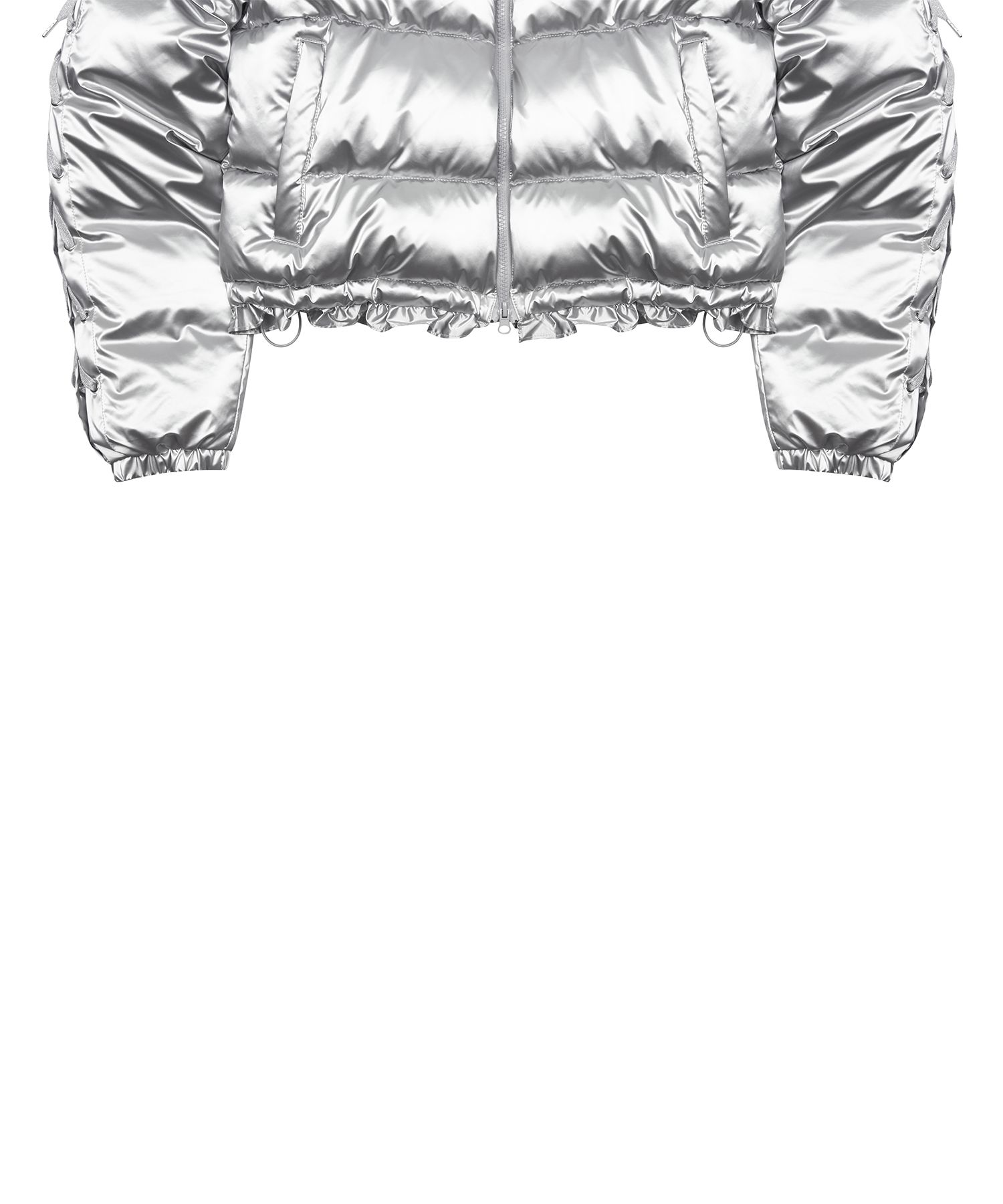MUSINSA公式 | LUV IS TRUE AM RIBBON FRILL PUFFER JACKET(SILVER)