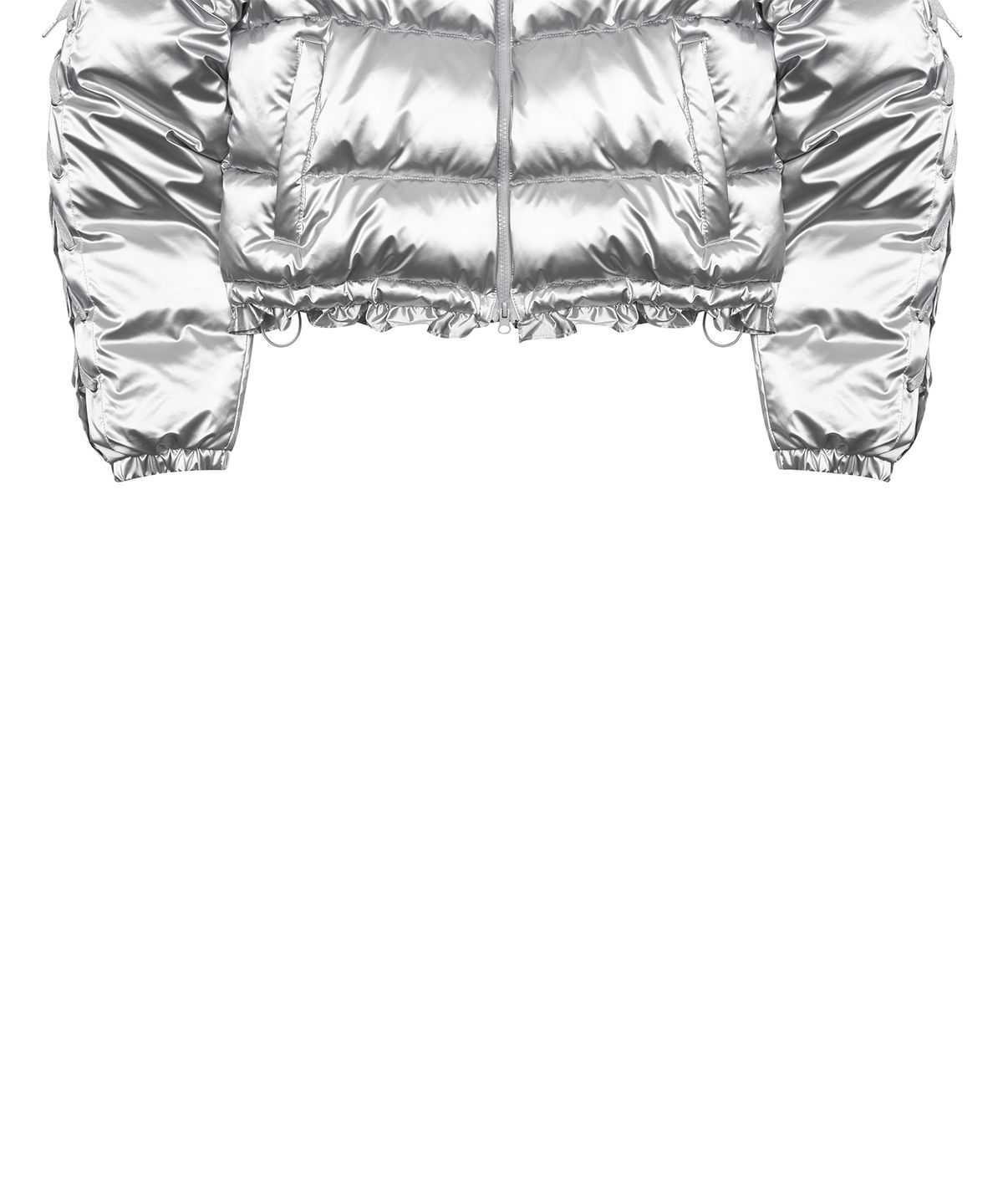 러브이즈트루(LUVISTRUE) AM RIBBON FRILL PUFFER JACKET(SILVER)