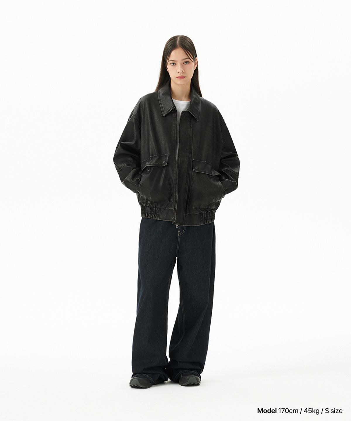 마하그리드(MAHAGRID) WASHED FAUX LEATHER BLOUSON BLACK(MG2EFMB940A)