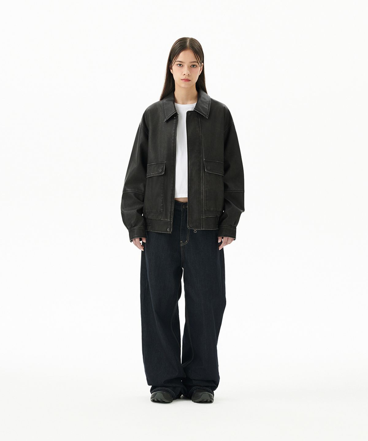 마하그리드(MAHAGRID) WASHED FAUX LEATHER BLOUSON BLACK(MG2EFMB940A)