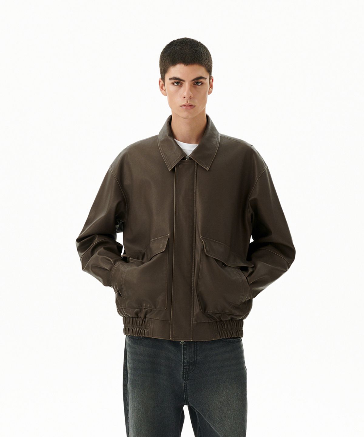 마하그리드(MAHAGRID) WASHED FAUX LEATHER BLOUSON BROWN(MG2EFMB940A)