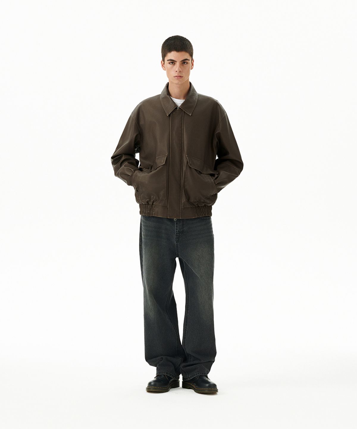 마하그리드(MAHAGRID) WASHED FAUX LEATHER BLOUSON BROWN(MG2EFMB940A)