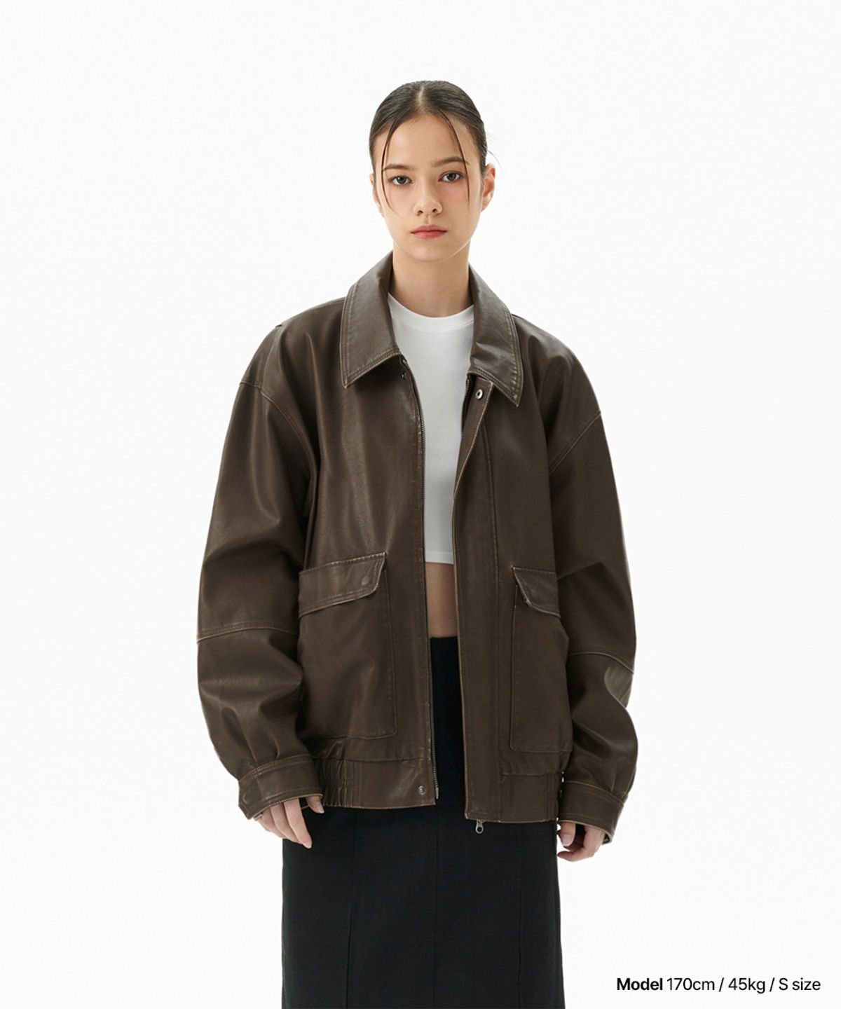 마하그리드(MAHAGRID) WASHED FAUX LEATHER BLOUSON BROWN(MG2EFMB940A)