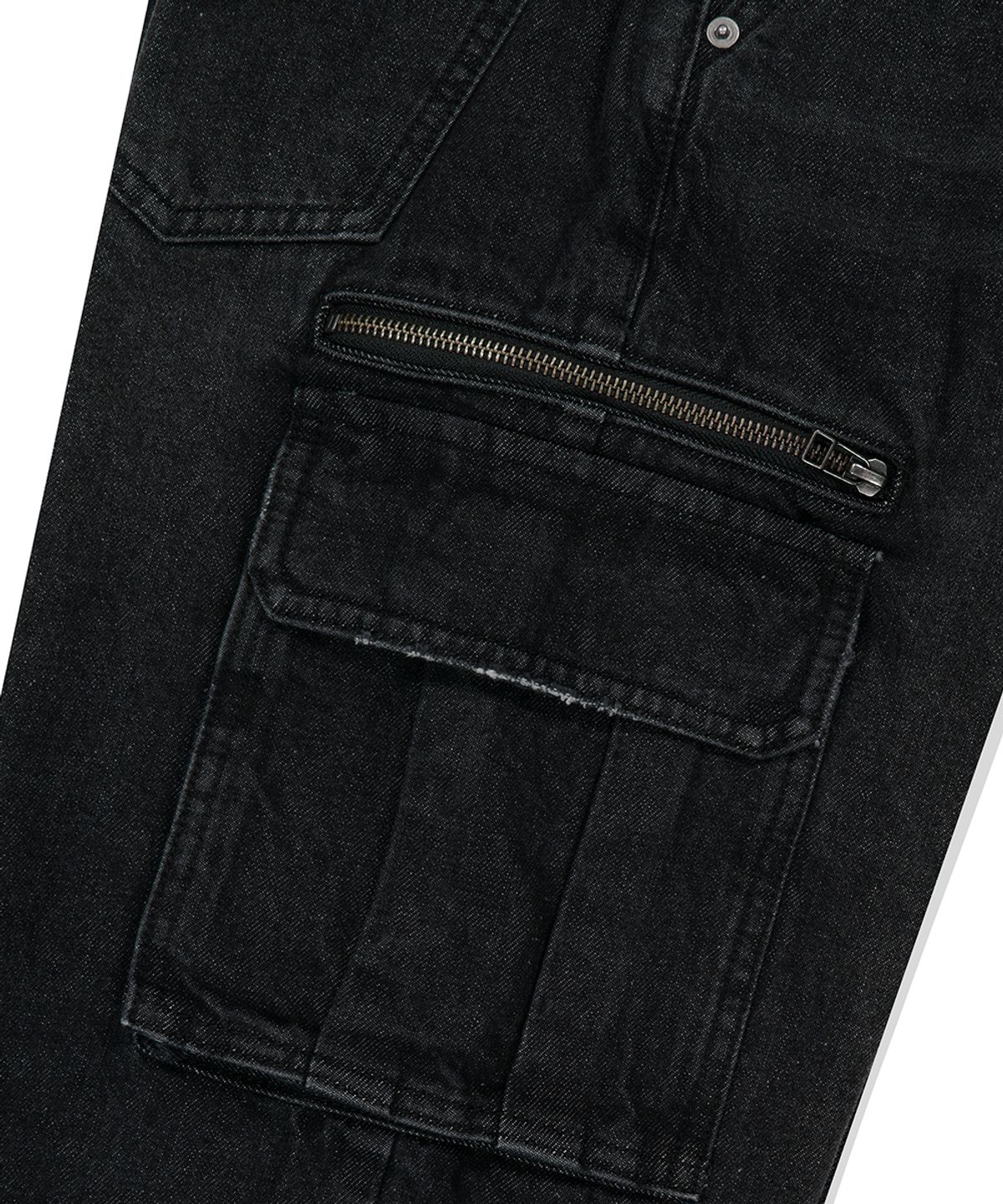 마하그리드(MAHAGRID) WASHED ZIP CARGO DENIM PANT BLACK(MG2EFMD110A)
