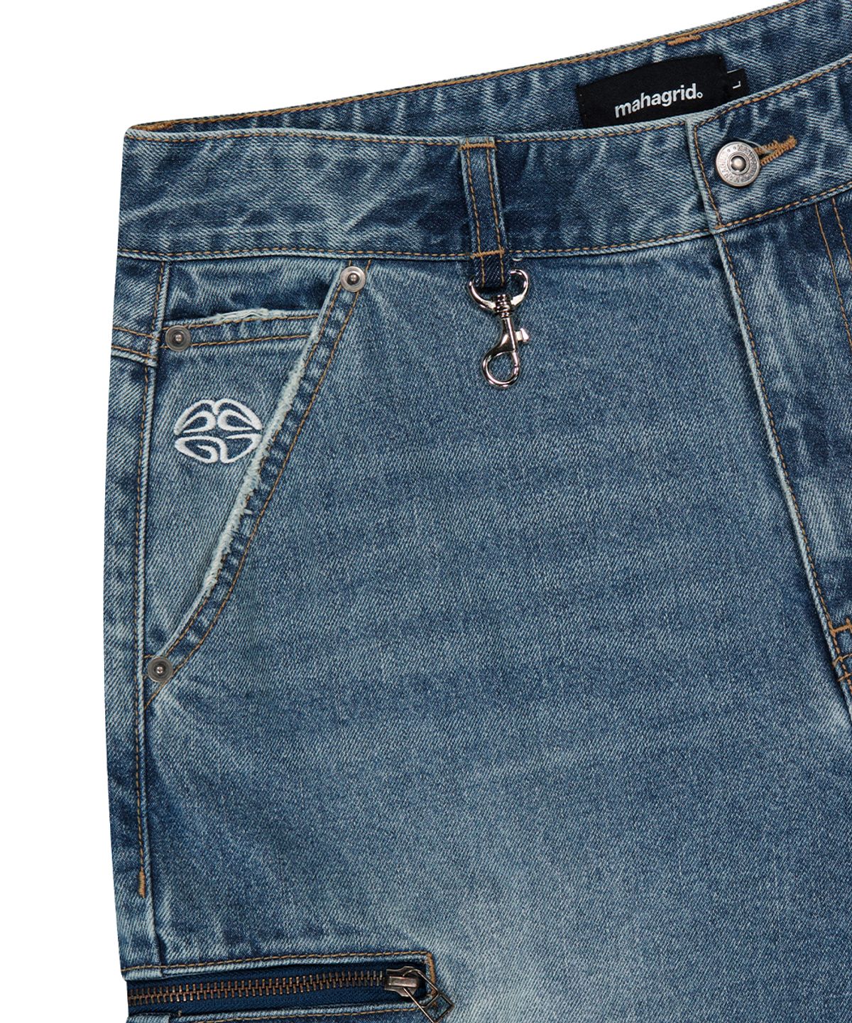 마하그리드(MAHAGRID) WASHED ZIP CARGO DENIM PANT BLUE(MG2EFMD110A)