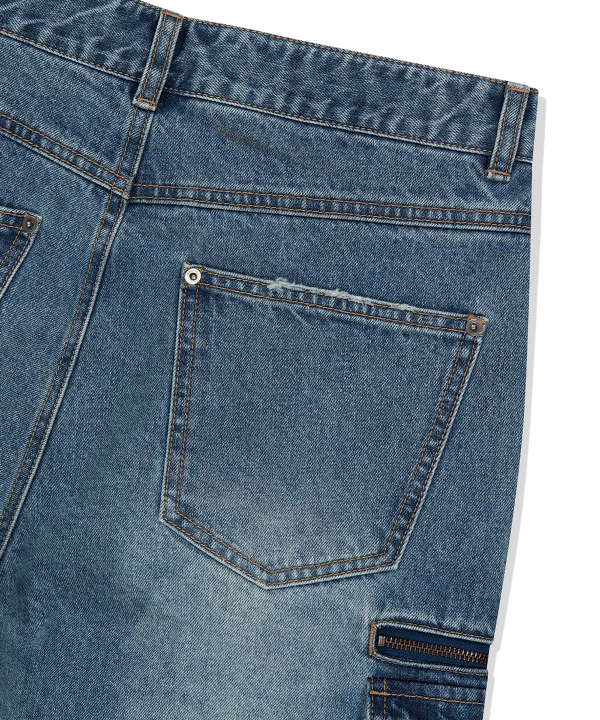 마하그리드(MAHAGRID) WASHED ZIP CARGO DENIM PANT BLUE(MG2EFMD110A)