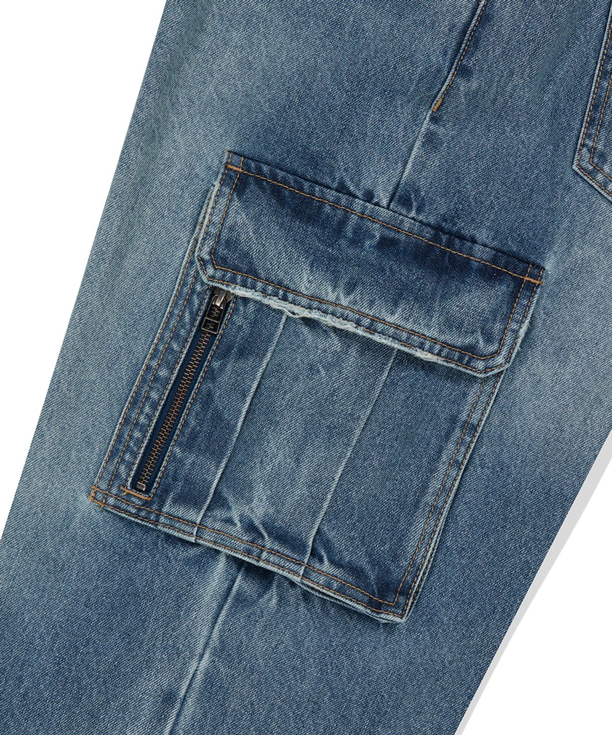 마하그리드(MAHAGRID) WASHED ZIP CARGO DENIM PANT BLUE(MG2EFMD110A)