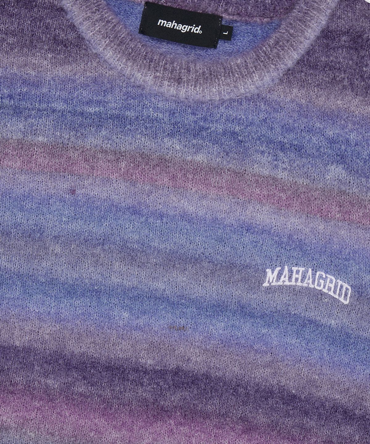 마하그리드(MAHAGRID) VARSITY LOGO GRADATION KNIT SWEATER PURPLE(MG2EFMK606A)