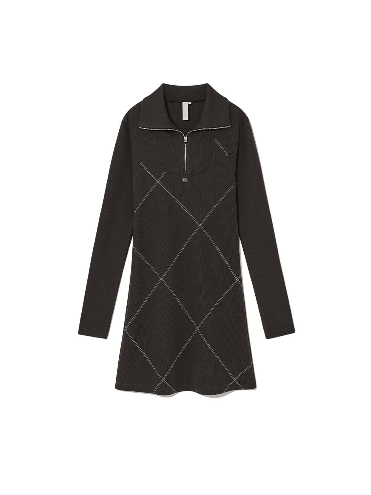 기준(KIJUN) Stitched Half Zip-Up Dress Dark Brown