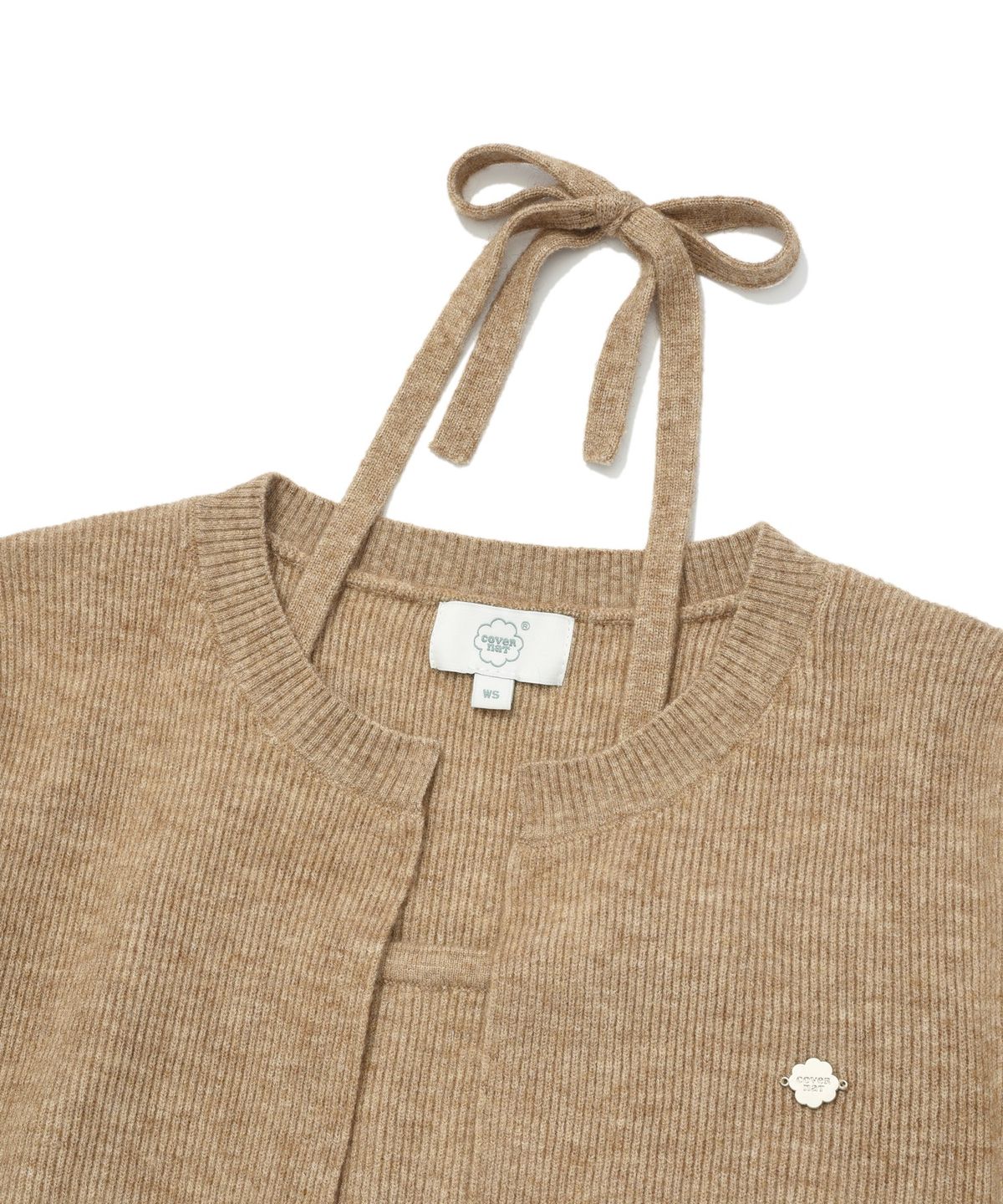 커버낫 우먼(COVERNAT WOMAN) 우먼 홀터넥 크롭 하프 니트 Beige