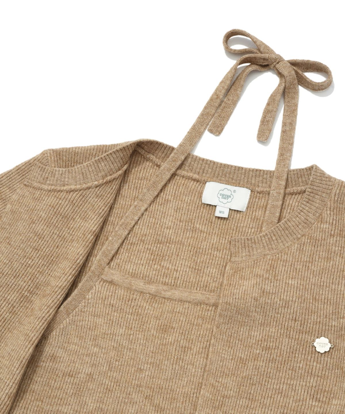 커버낫 우먼(COVERNAT WOMAN) 우먼 홀터넥 크롭 하프 니트 Beige