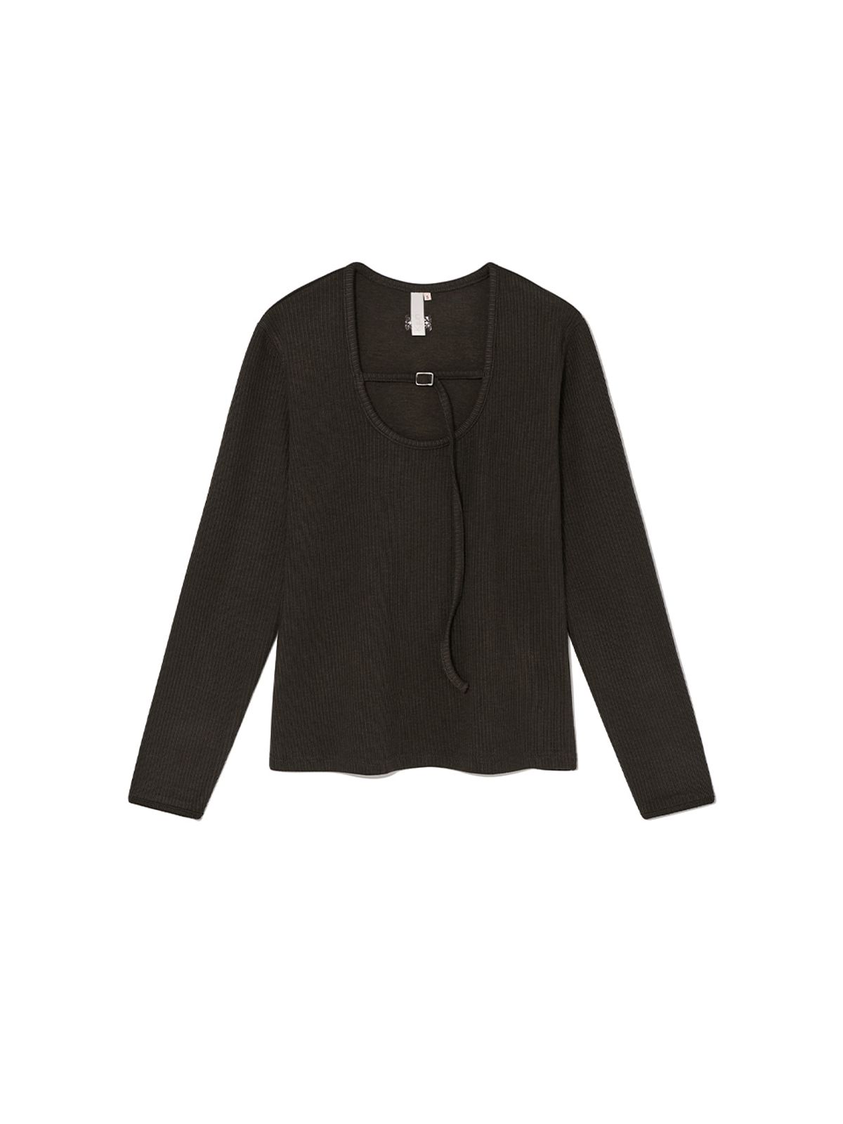기준(KIJUN) Belted U-Neck Top Dark Brown