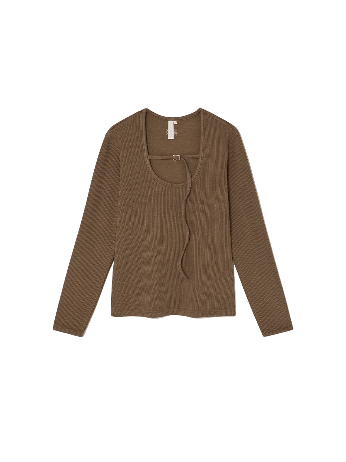 기준(KIJUN) Belted U-Neck Top Light Brown