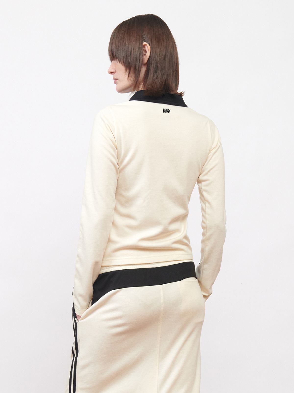 기준(KIJUN) Football Long Sleeve Jersey Polo Ivory Black