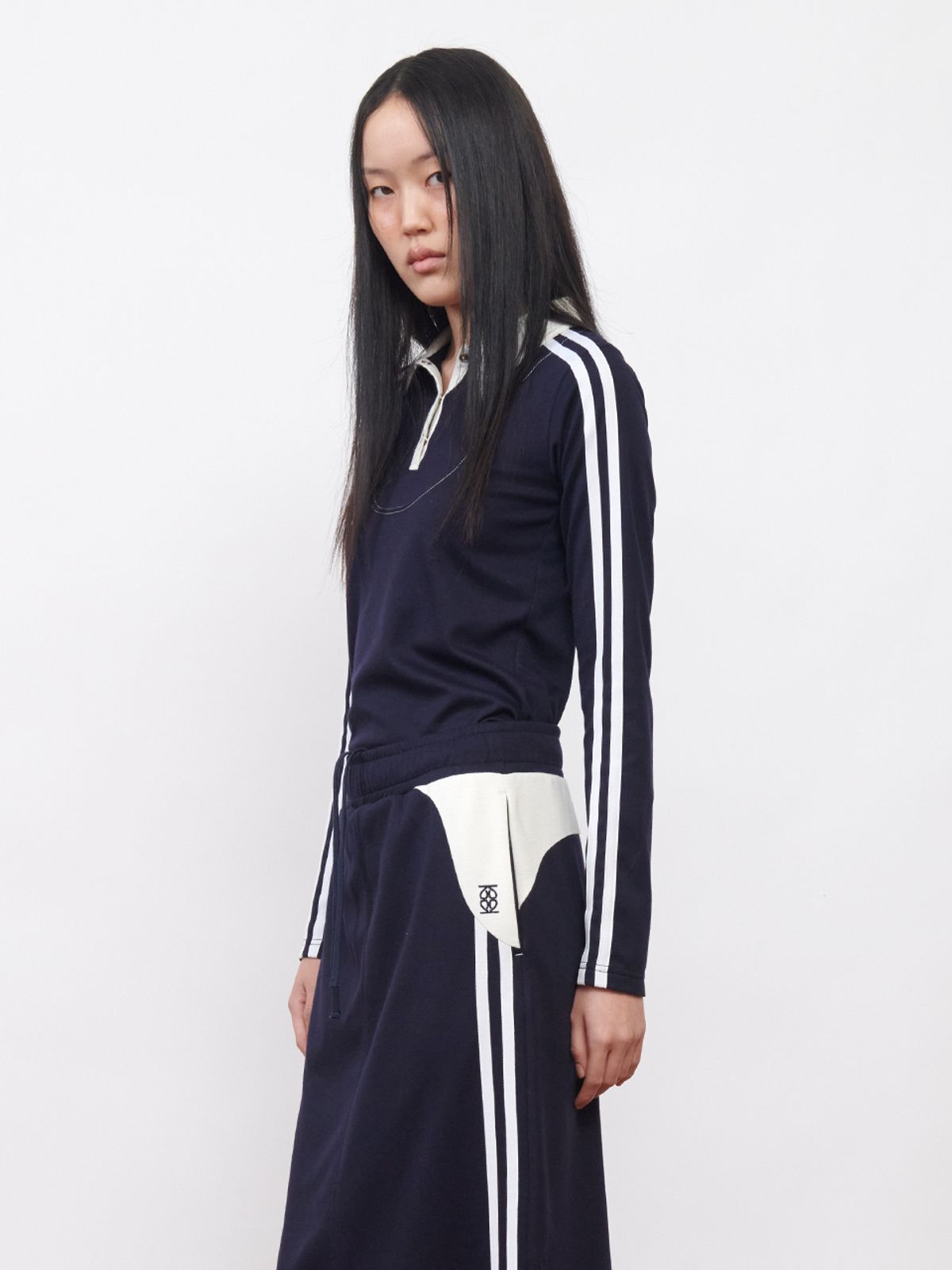 기준(KIJUN) Football Long Sleeve Jersey Polo Navy Ivory