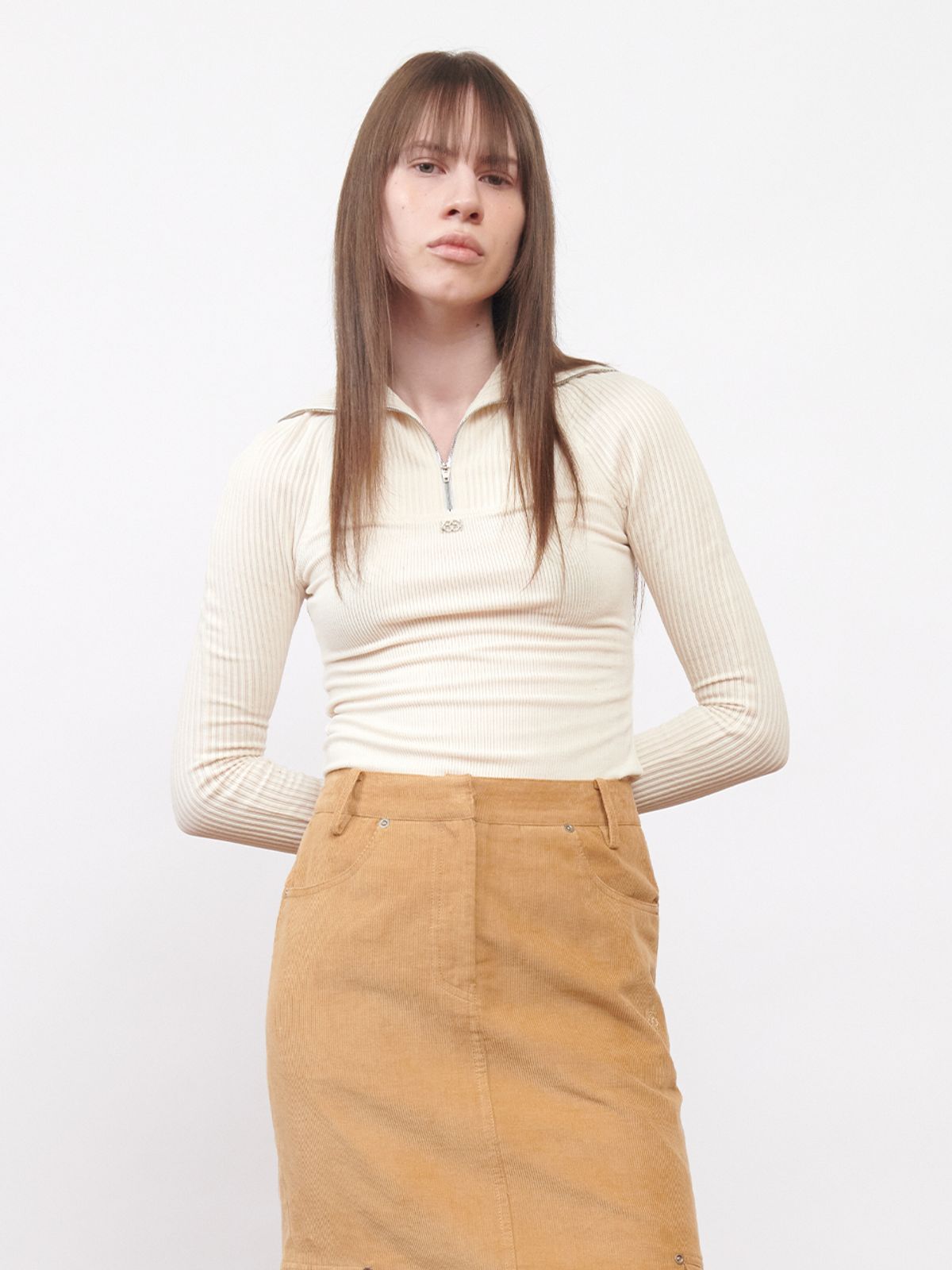 기준(KIJUN) Corduroy Half Zip-Up Top Ivory