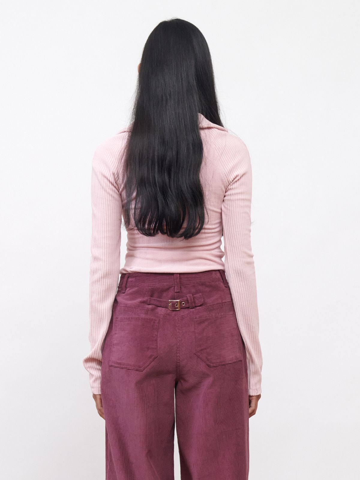 기준(KIJUN) Corduroy Half Zip-Up Top Pink