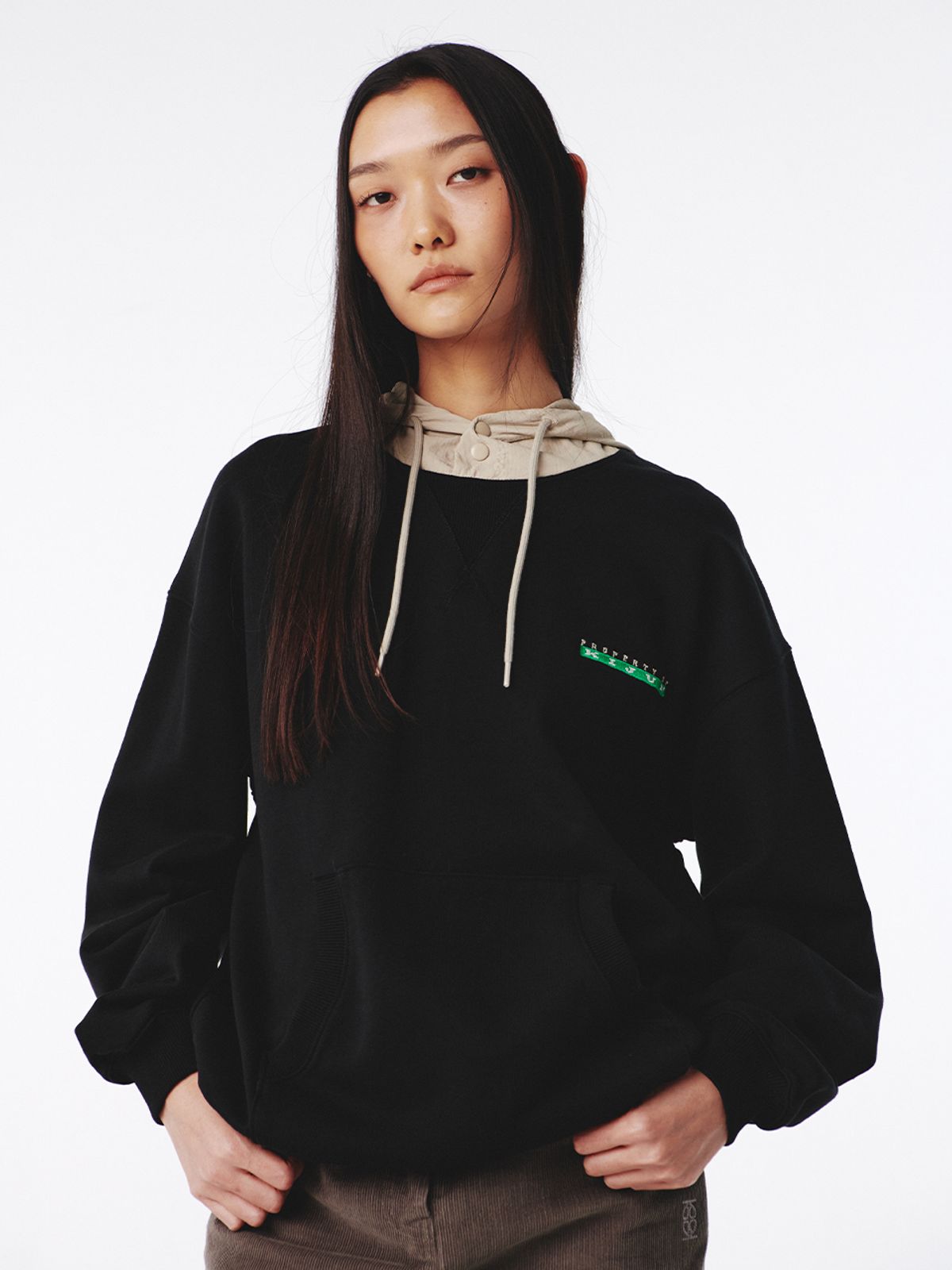 기준(KIJUN) Logo ALVY Hoodie UNISEX Black Beige