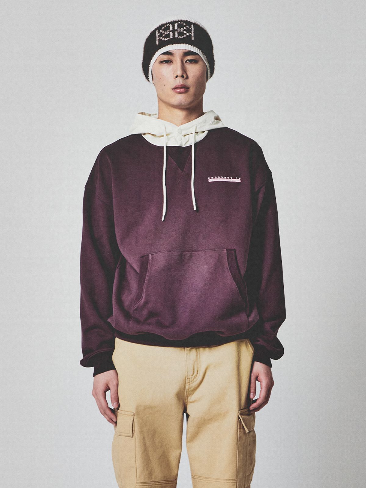 기준(KIJUN) Logo ALVY Hoodie UNISEX Burgundy Ivory
