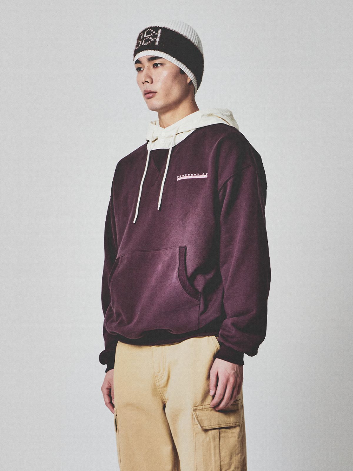 기준(KIJUN) Logo ALVY Hoodie UNISEX Burgundy Ivory
