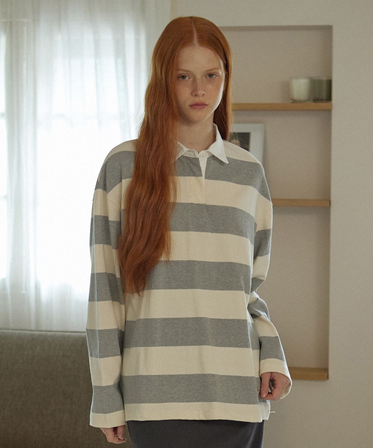엽페(YUPPE) LONG STRIPE T-SHIRT_GRAY
