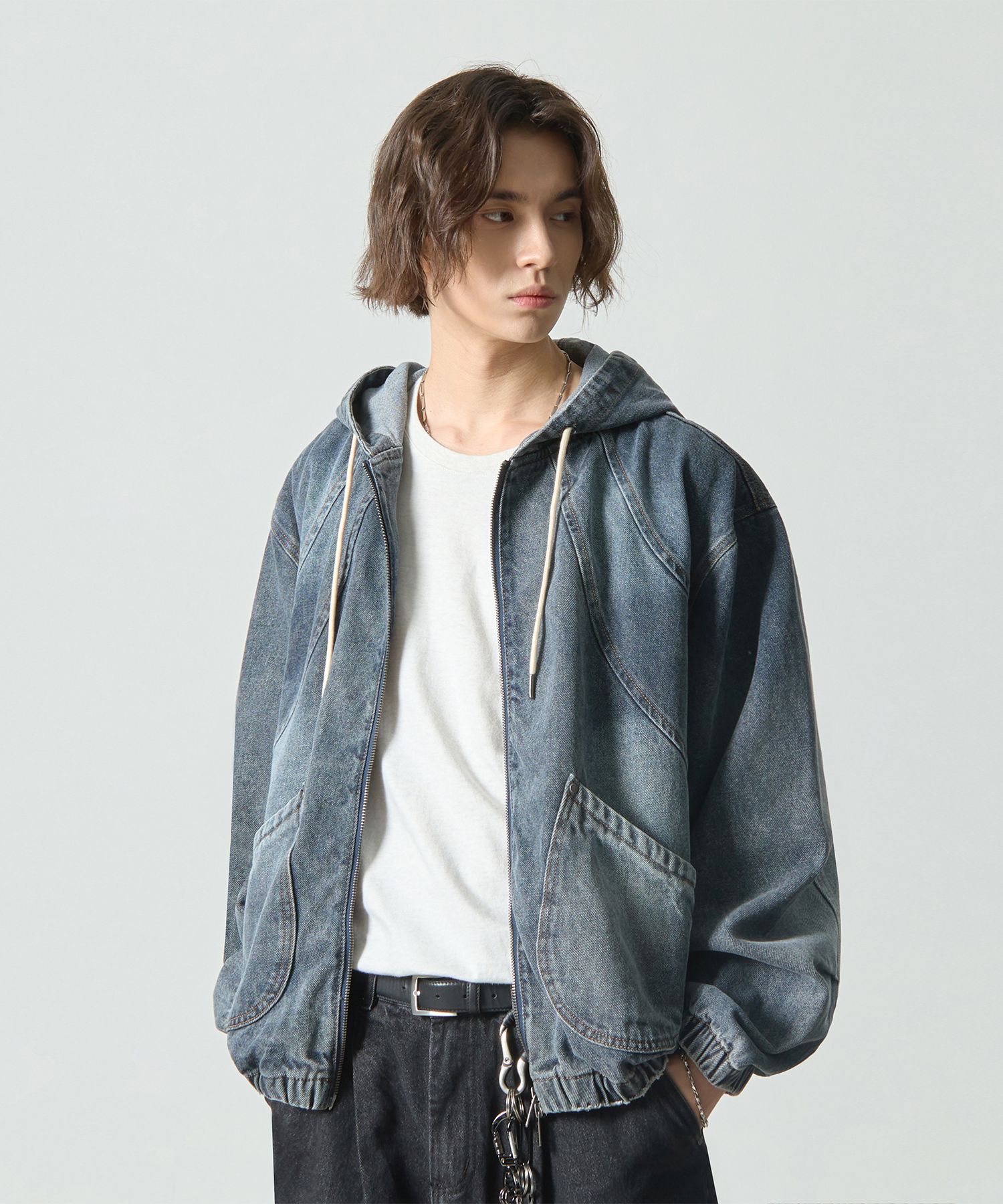 DIMITRI BLACK★Unisex★VLAD denim applique hooded sweatshirt VLAD - 디미트리블랙 (DIMITRIBLACK)