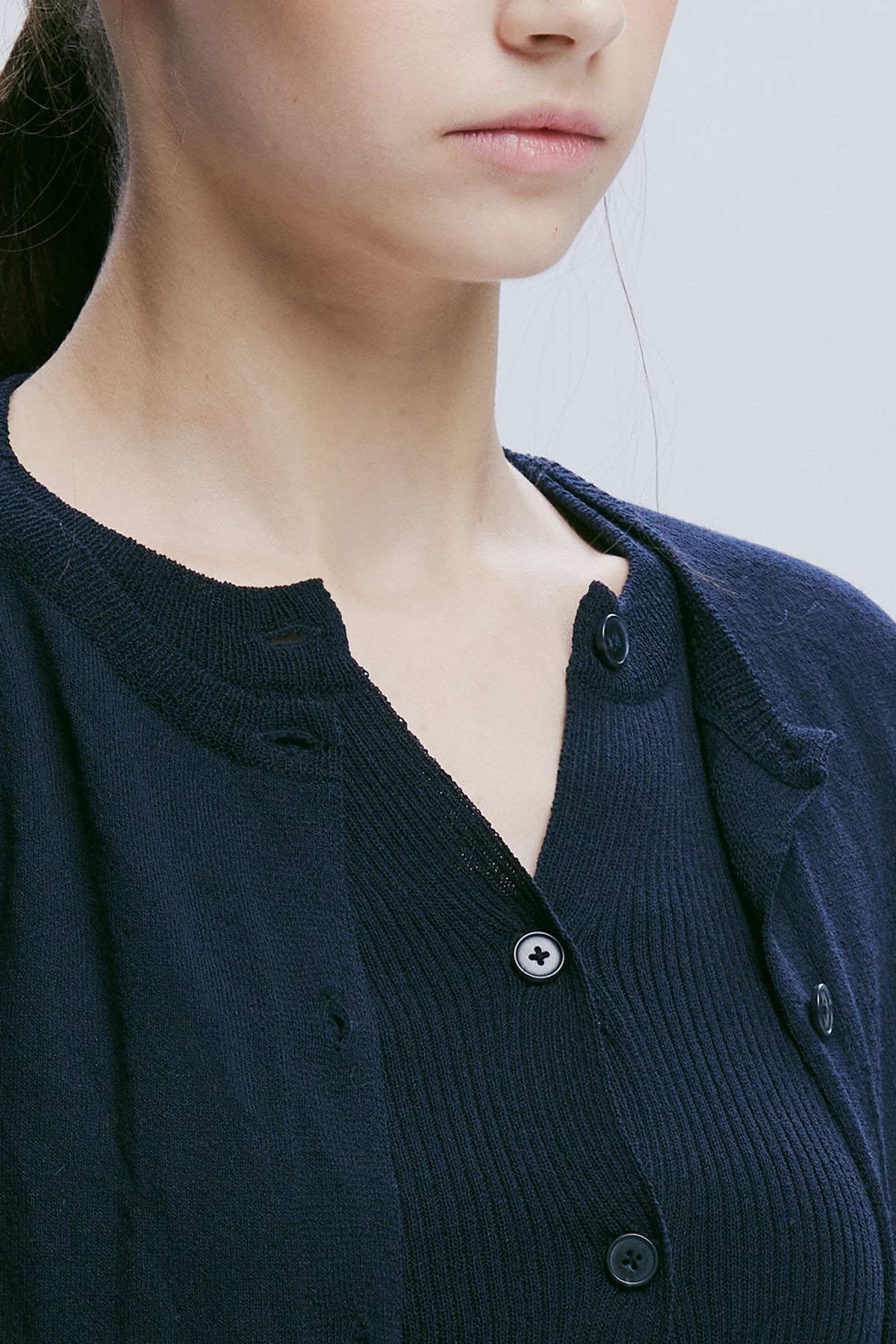 애프터아워즈(AFTERHOURS) DOUBLE LAYERED KNIT CARDIGAN (NAVY)