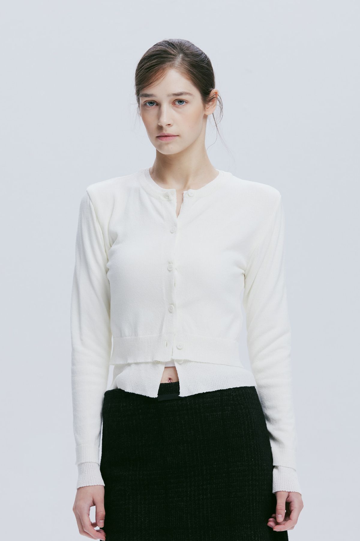 애프터아워즈(AFTERHOURS) DOUBLE LAYERED KNIT CARDIGAN (IVORY)