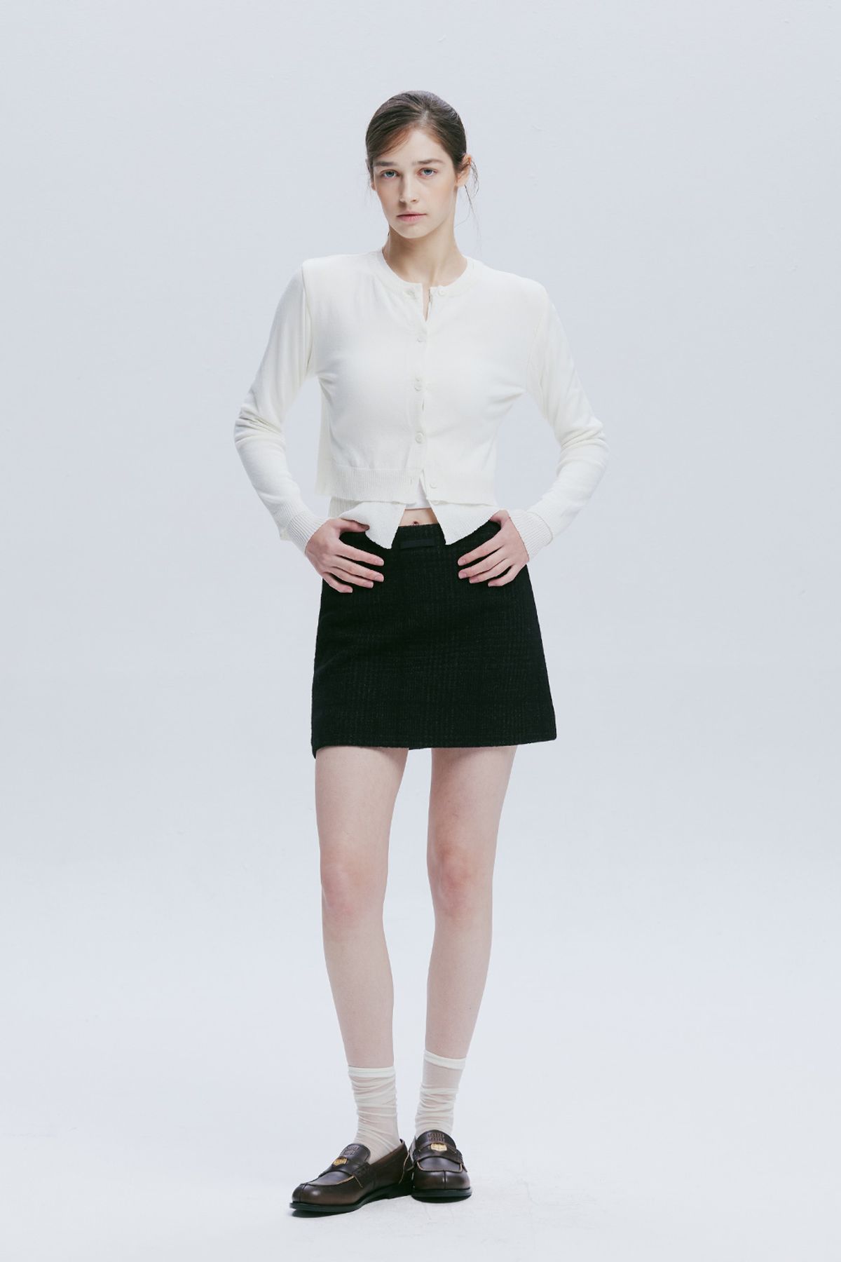 애프터아워즈(AFTERHOURS) DOUBLE LAYERED KNIT CARDIGAN (IVORY)