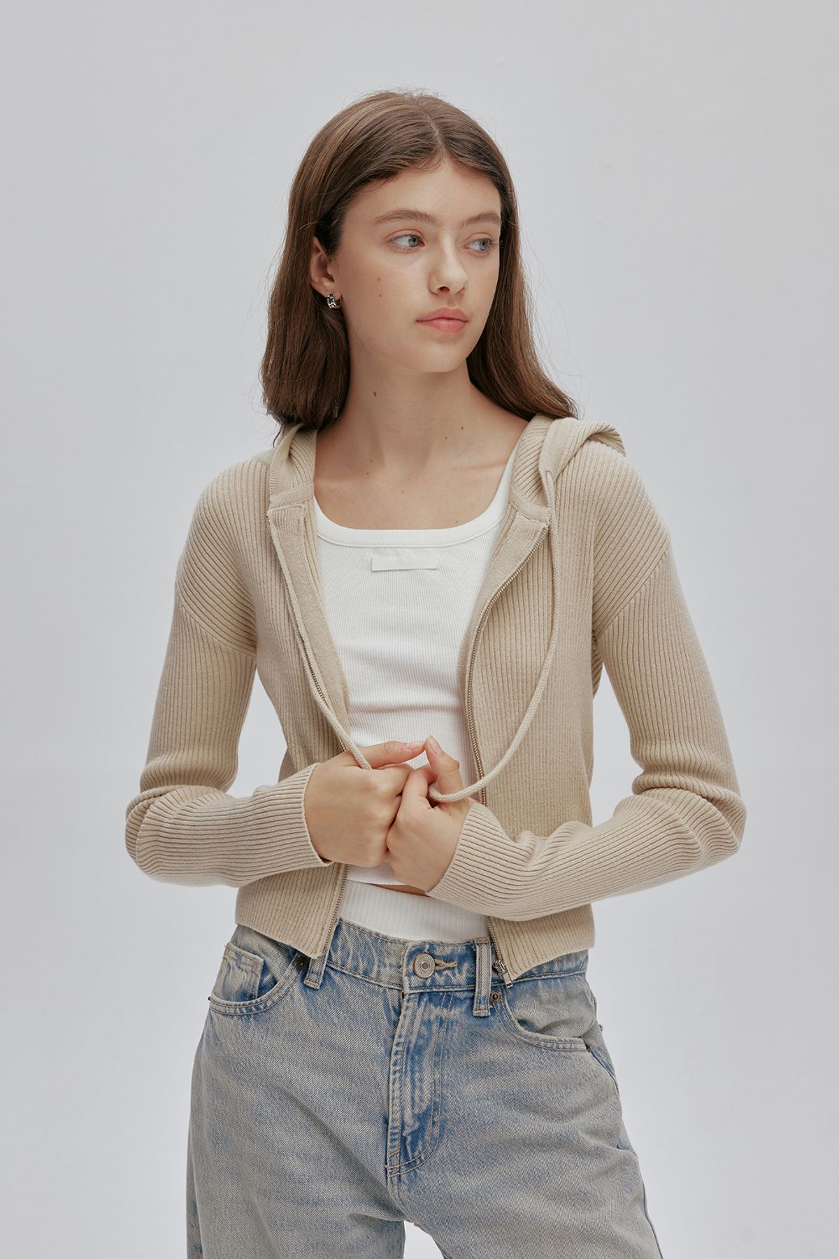 애프터아워즈(AFTERHOURS) WOOL KNIT HOODIE ZIP-UP (BEIGE)
