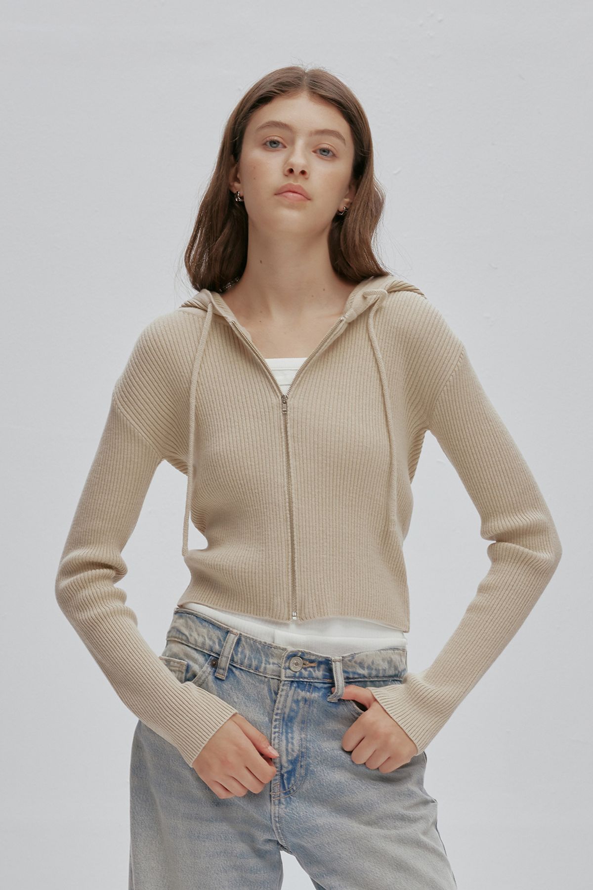 애프터아워즈(AFTERHOURS) WOOL KNIT HOODIE ZIP-UP (BEIGE)