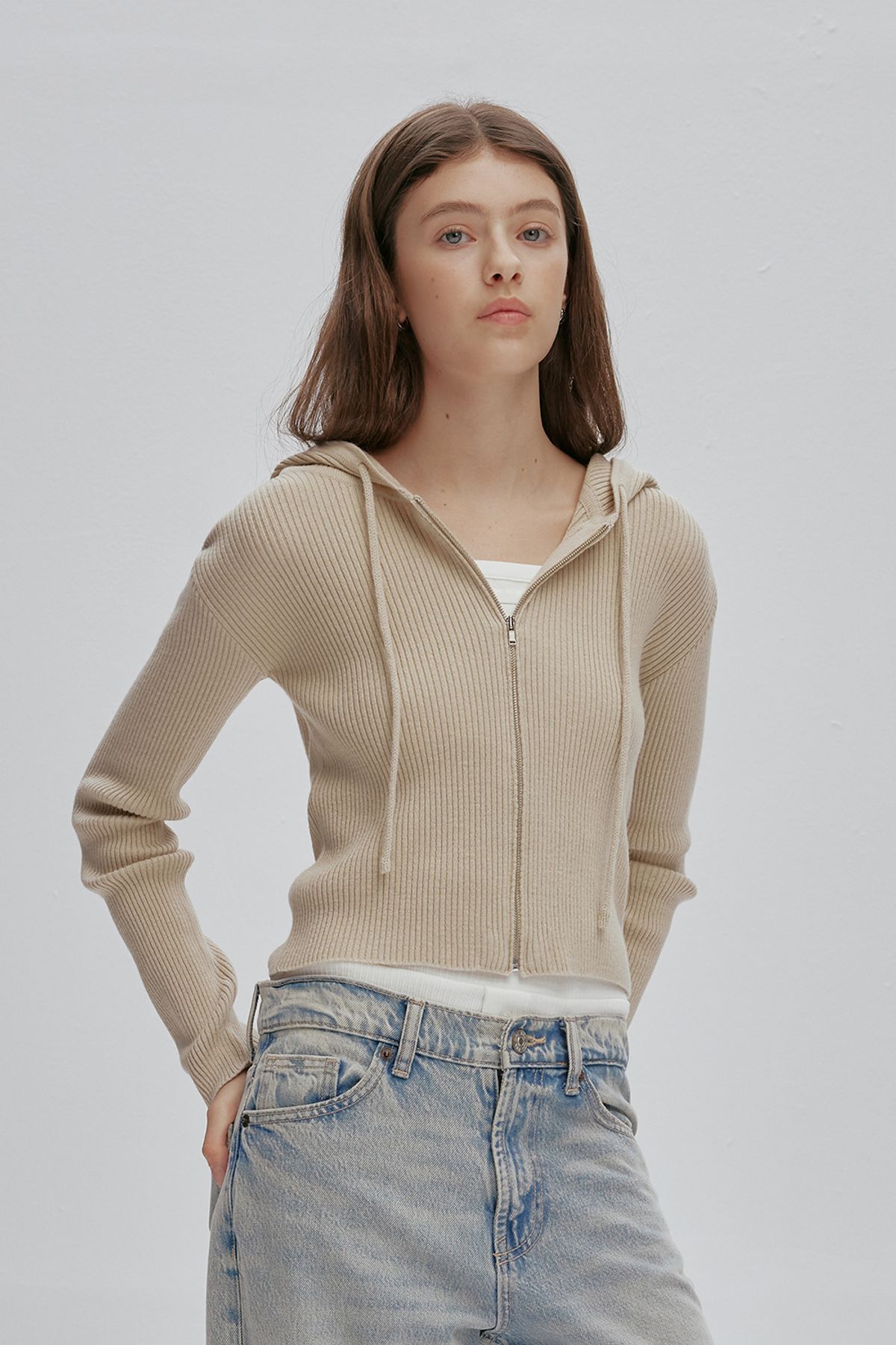 애프터아워즈(AFTERHOURS) WOOL KNIT HOODIE ZIP-UP (BEIGE)