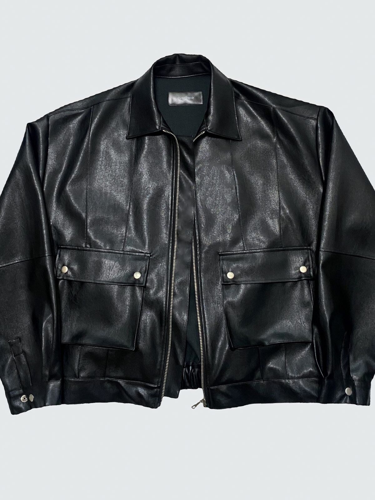 오버더와르(OVERTHEOIR) leather detail wide rider jacket black
